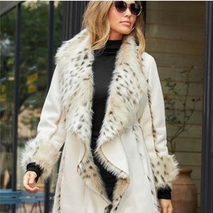 Fabulous Fur Donna Salyer Size Large Full Length Faux Fur/Suede White Coat